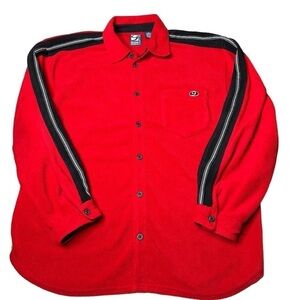 Y2K GAP PROFLEECE Red Black Long Sleeve Button Down Men's Shirt Size XL